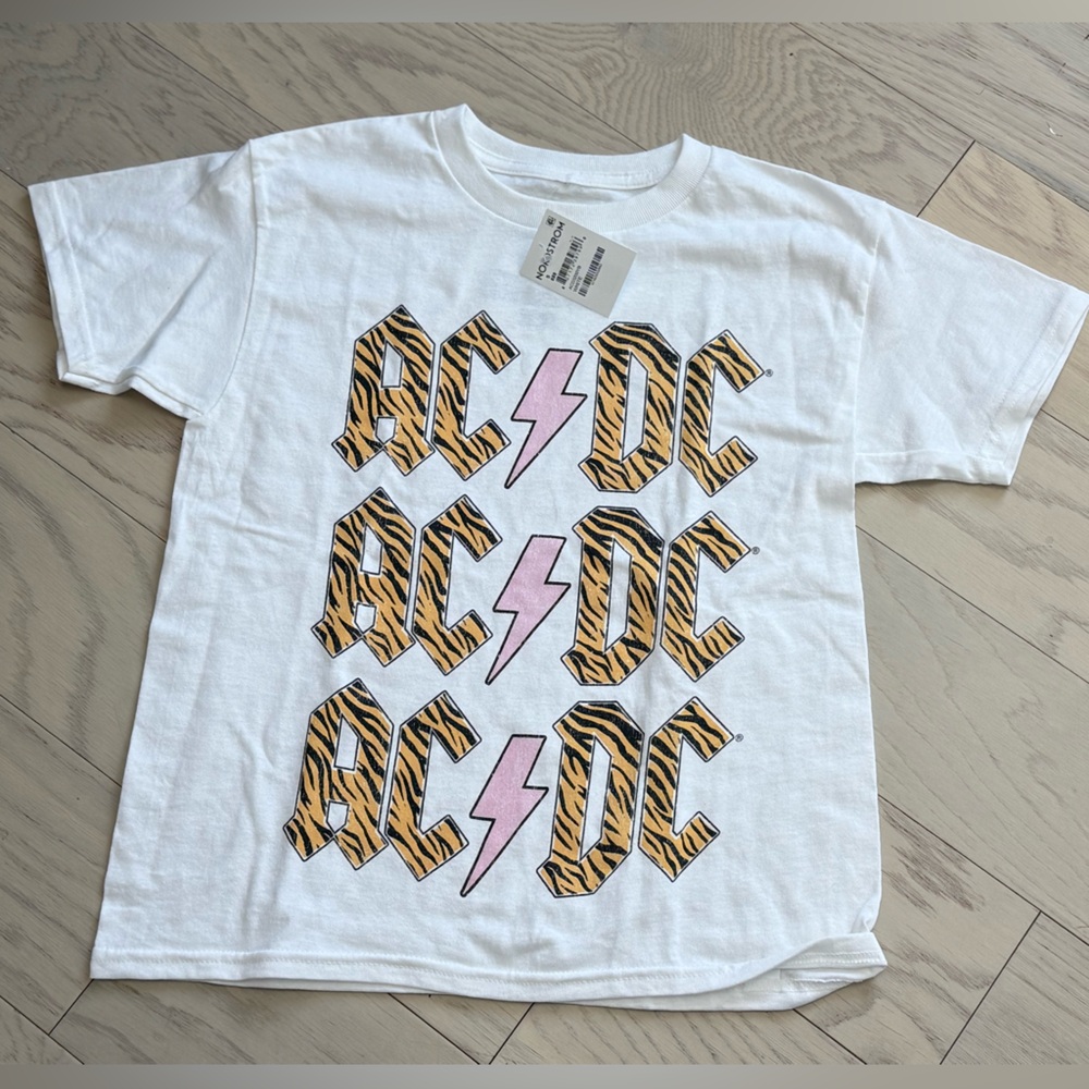 Nordstrom Kids AC/DC Tee with Tiger Stripe Letters and Pink Lightning